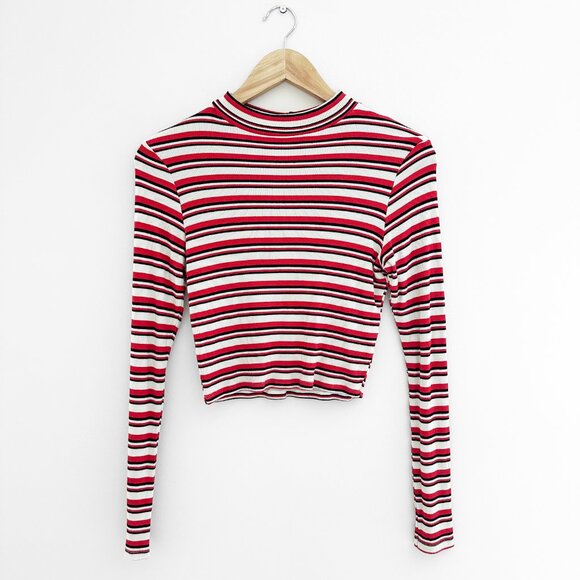 ASOS Striped Crop Top Red Black White - Size 4 (Small) - Picture 1 of 7